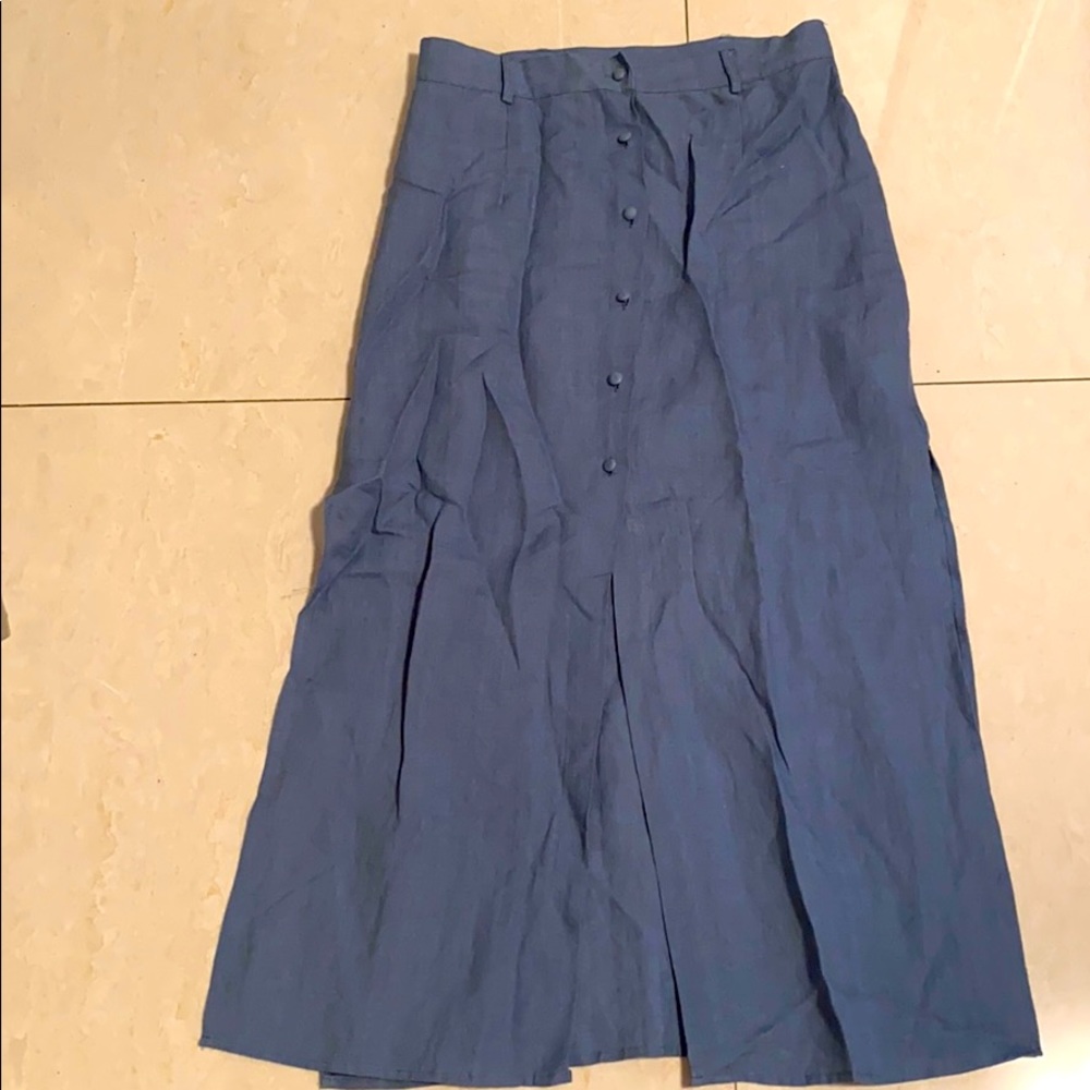 OLIVACEOUS blue skirt w slits button down Sz S New